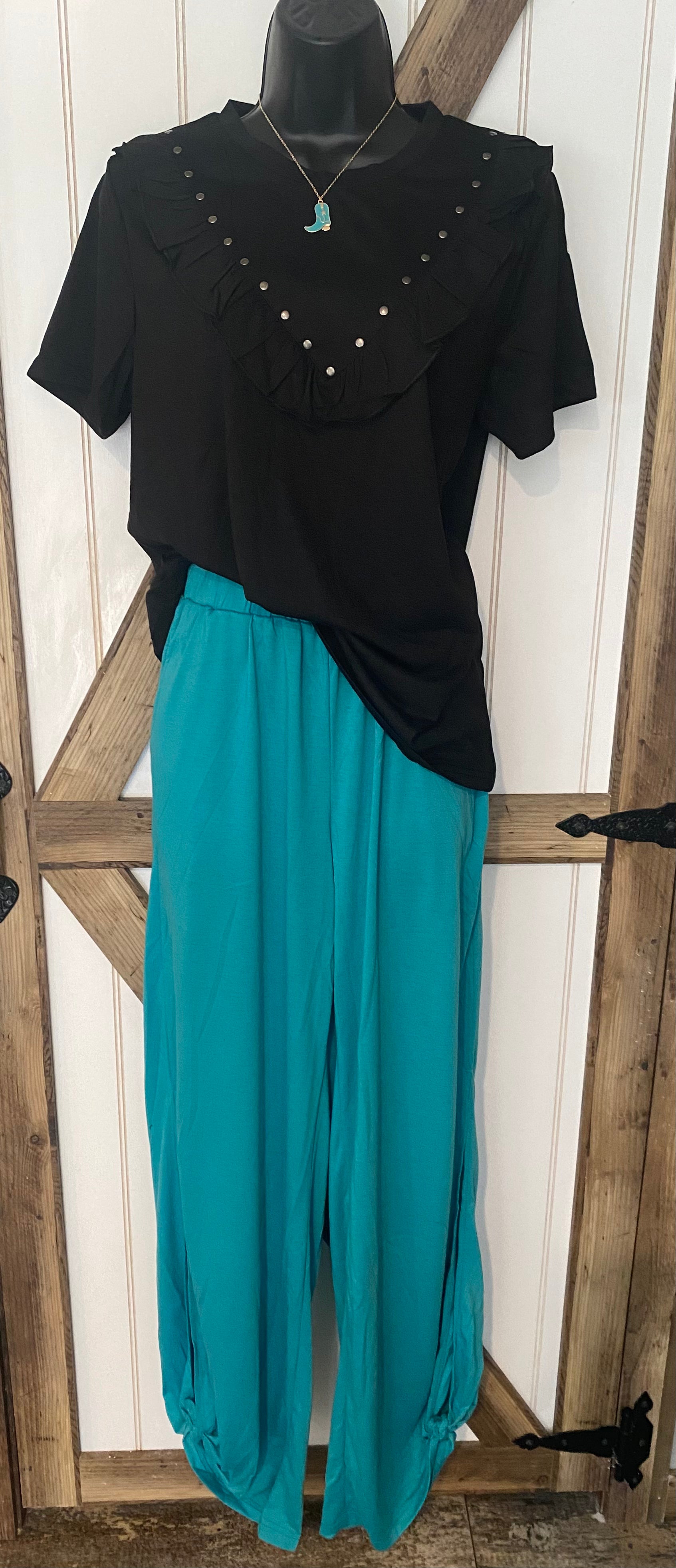 Teal Tied Hem Joggers
