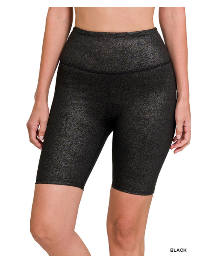 Glitter Black Biker Shorts