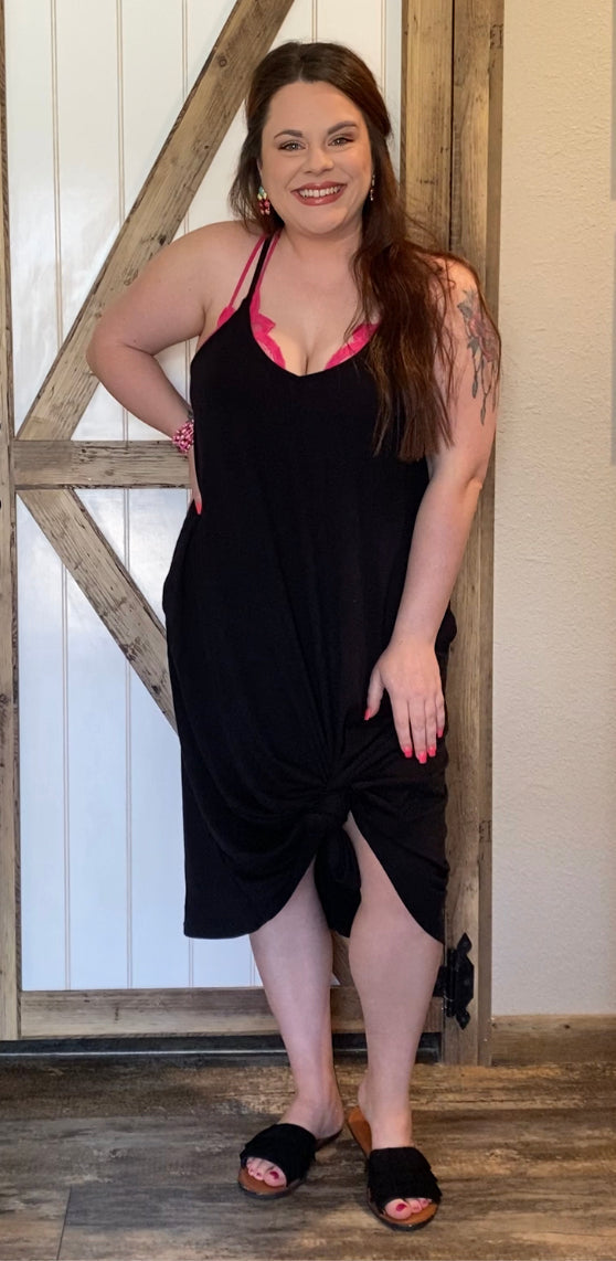 V Neck Cami Black Dress