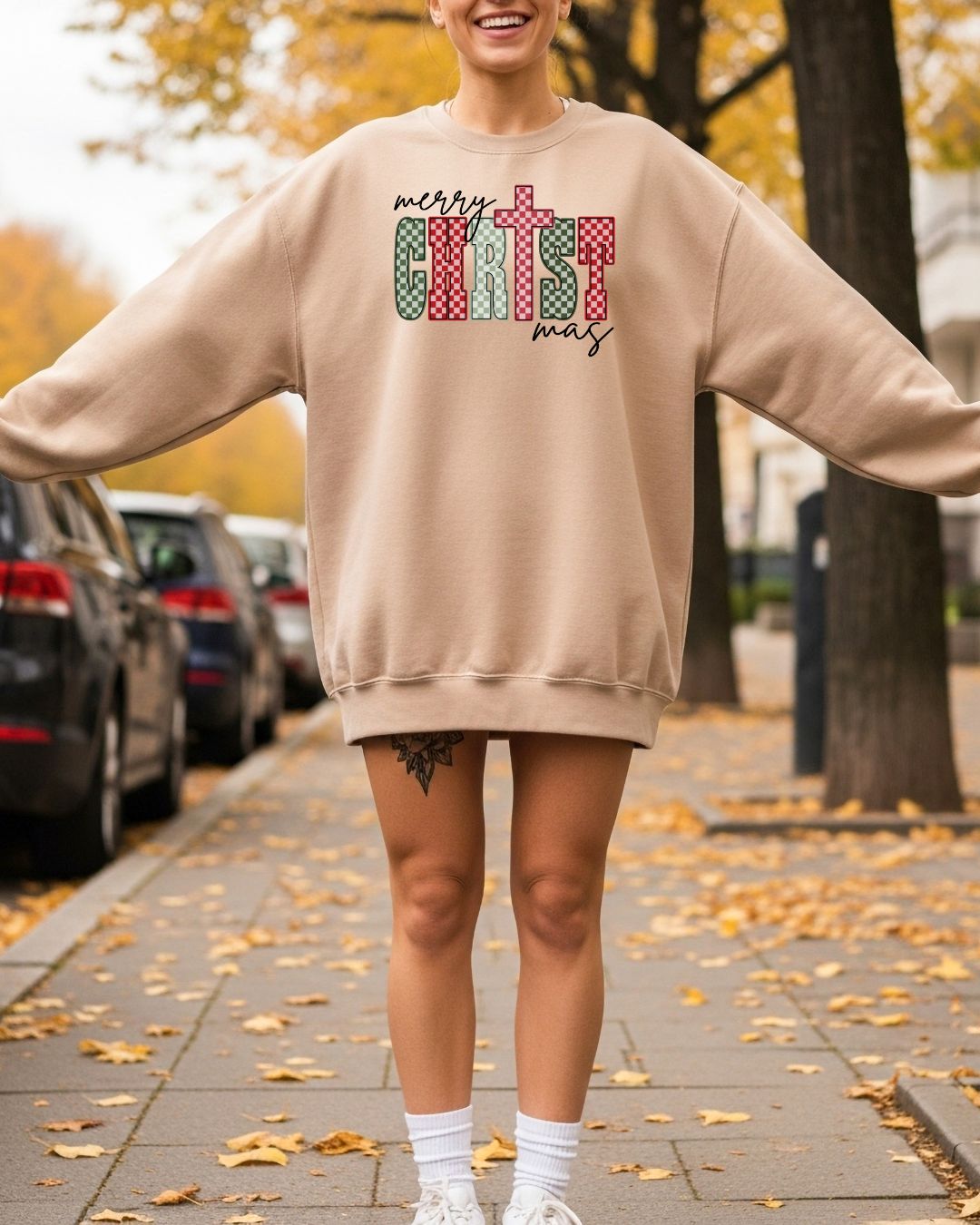 Merry CHRISTmas Sweatshirt-Tan