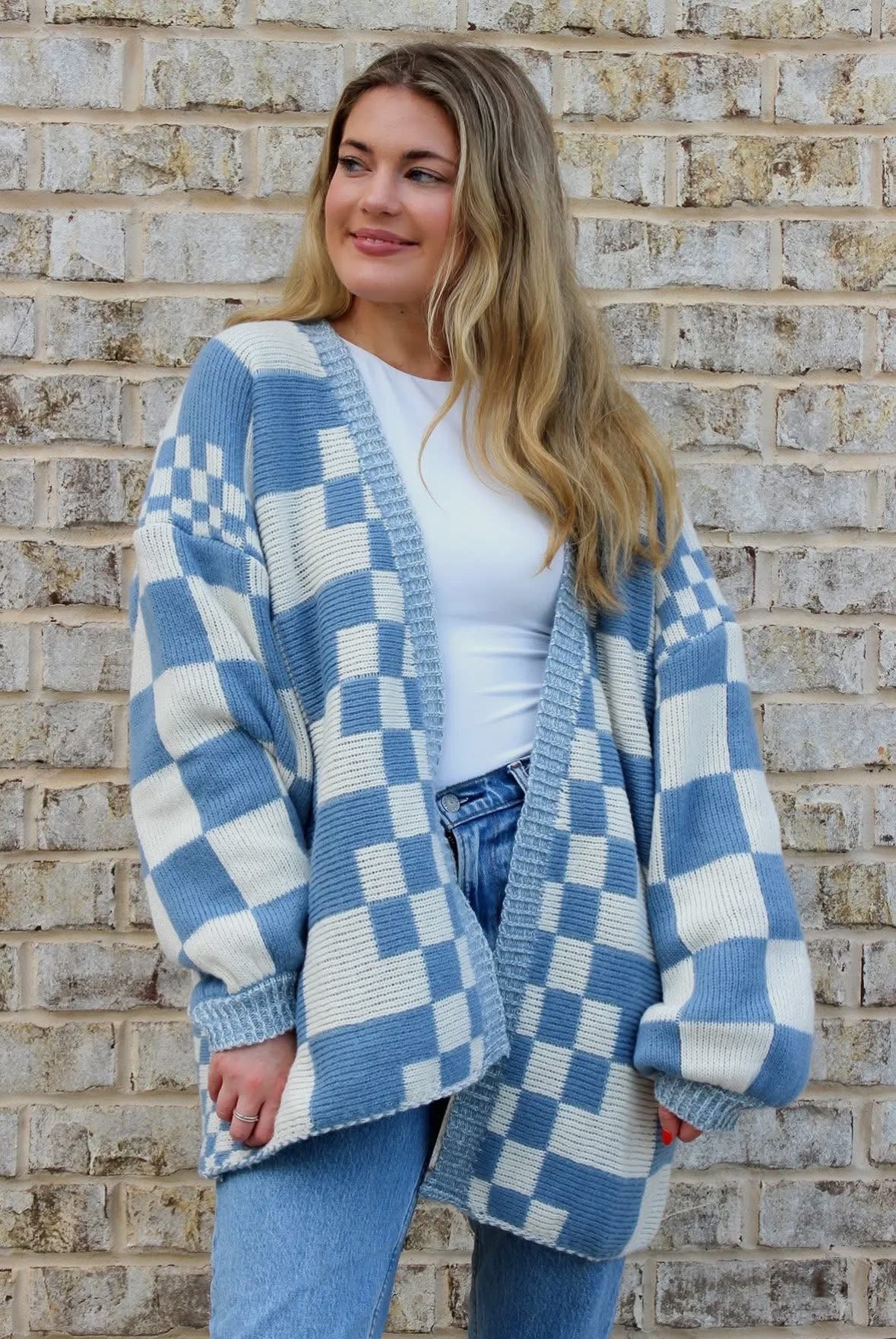 Oversized Checkered Cardigan