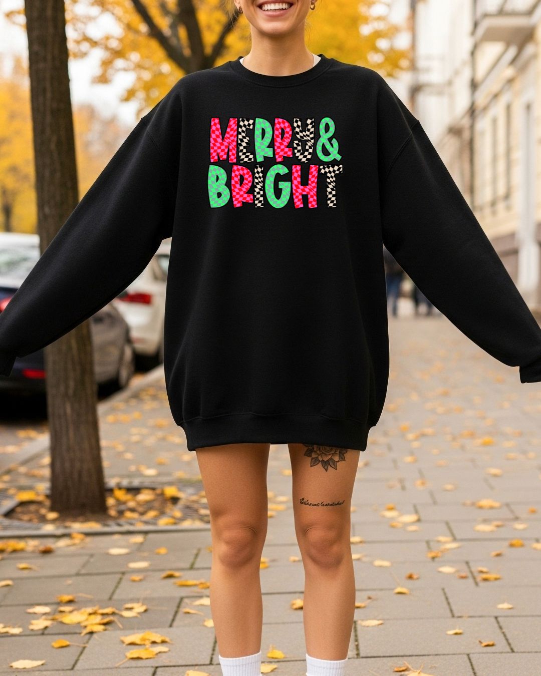 Merry & Bright Checkered Sweatshirt