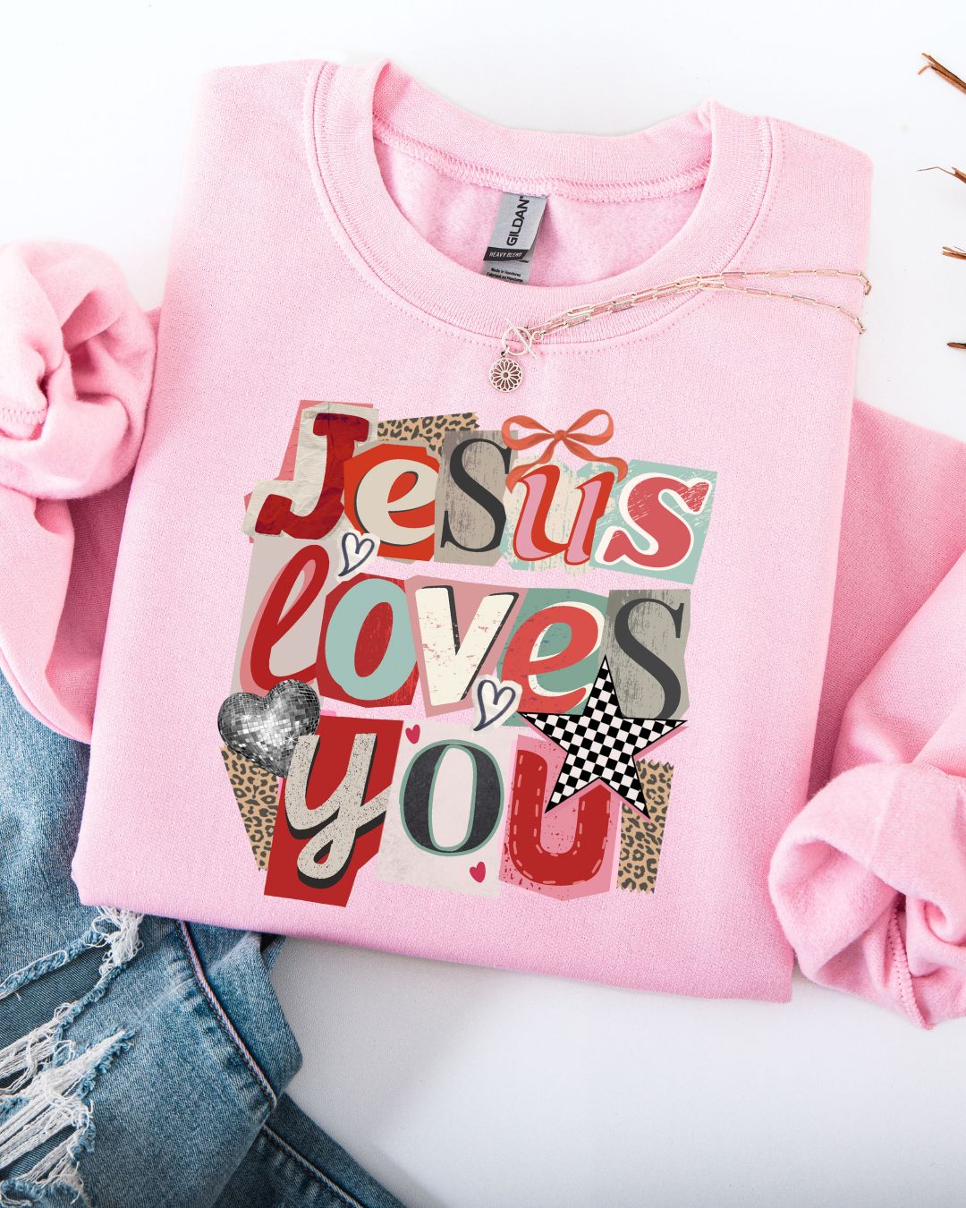 Jesus Loves You Sweatshirt-Pink