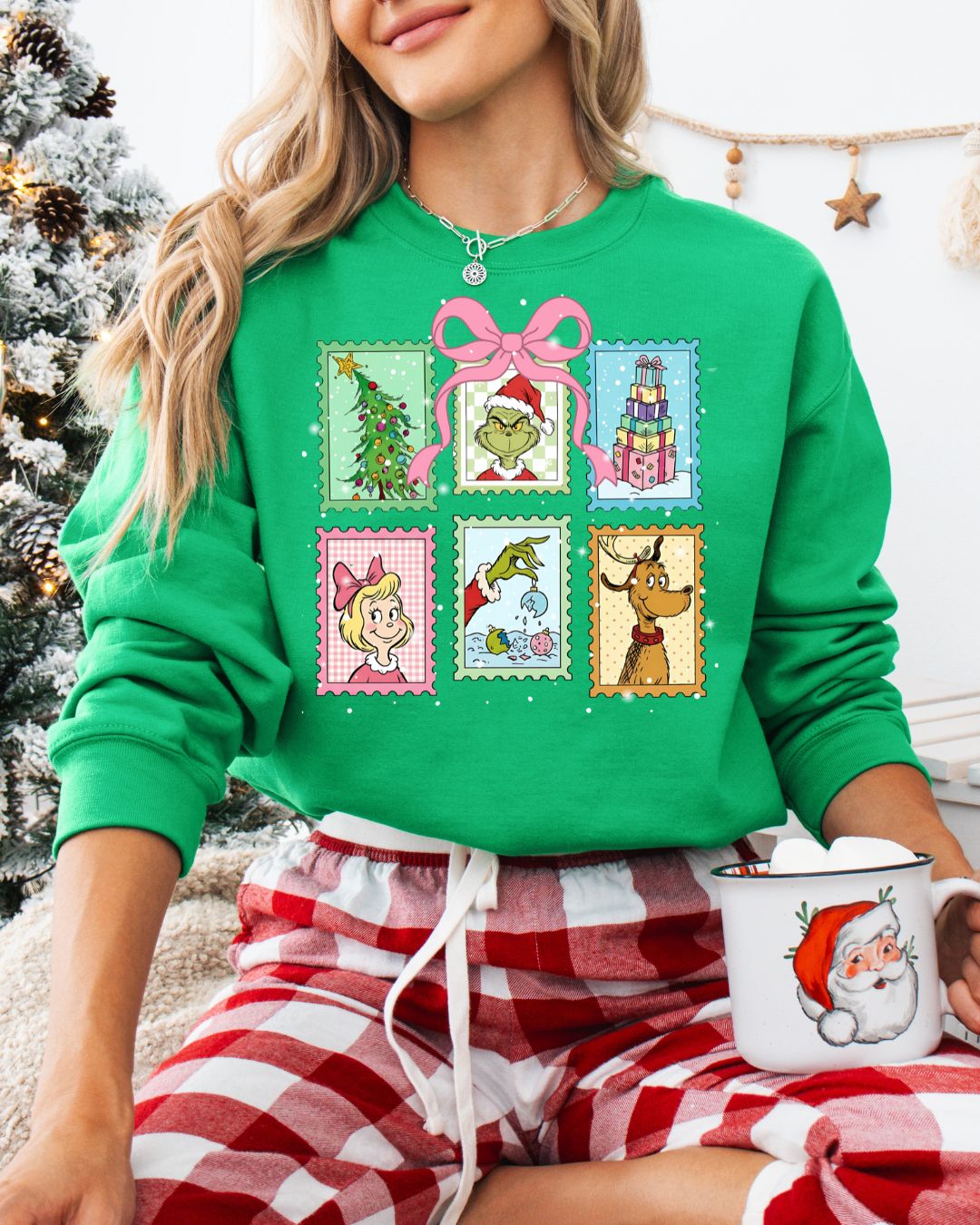 Patchwork Grinch Sweatshirt-Green