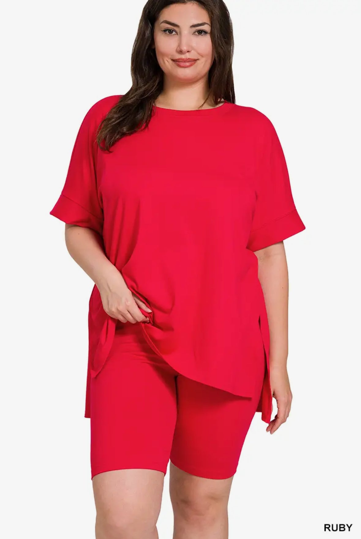Red Biker Short Set