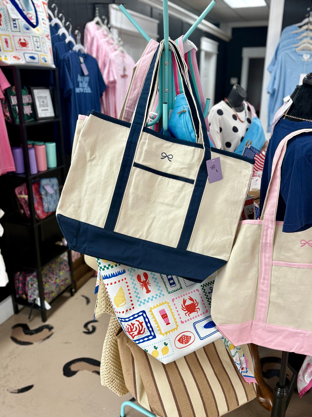 Bow Embroidered Canvas Tote