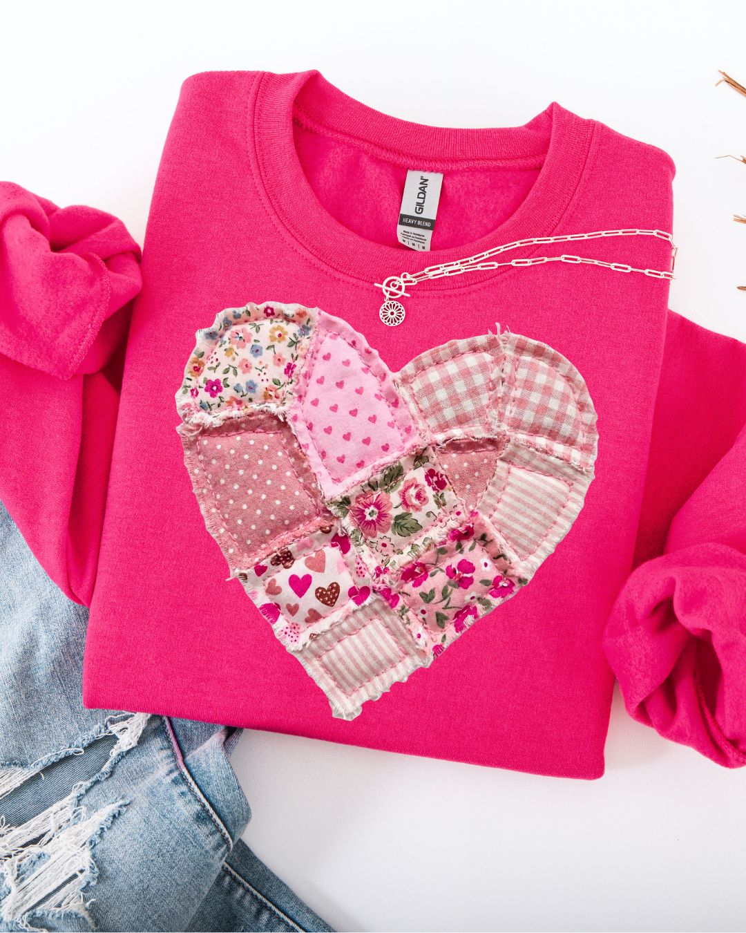 Valentine’s Patchwork Sweatshirt- Hot Pink