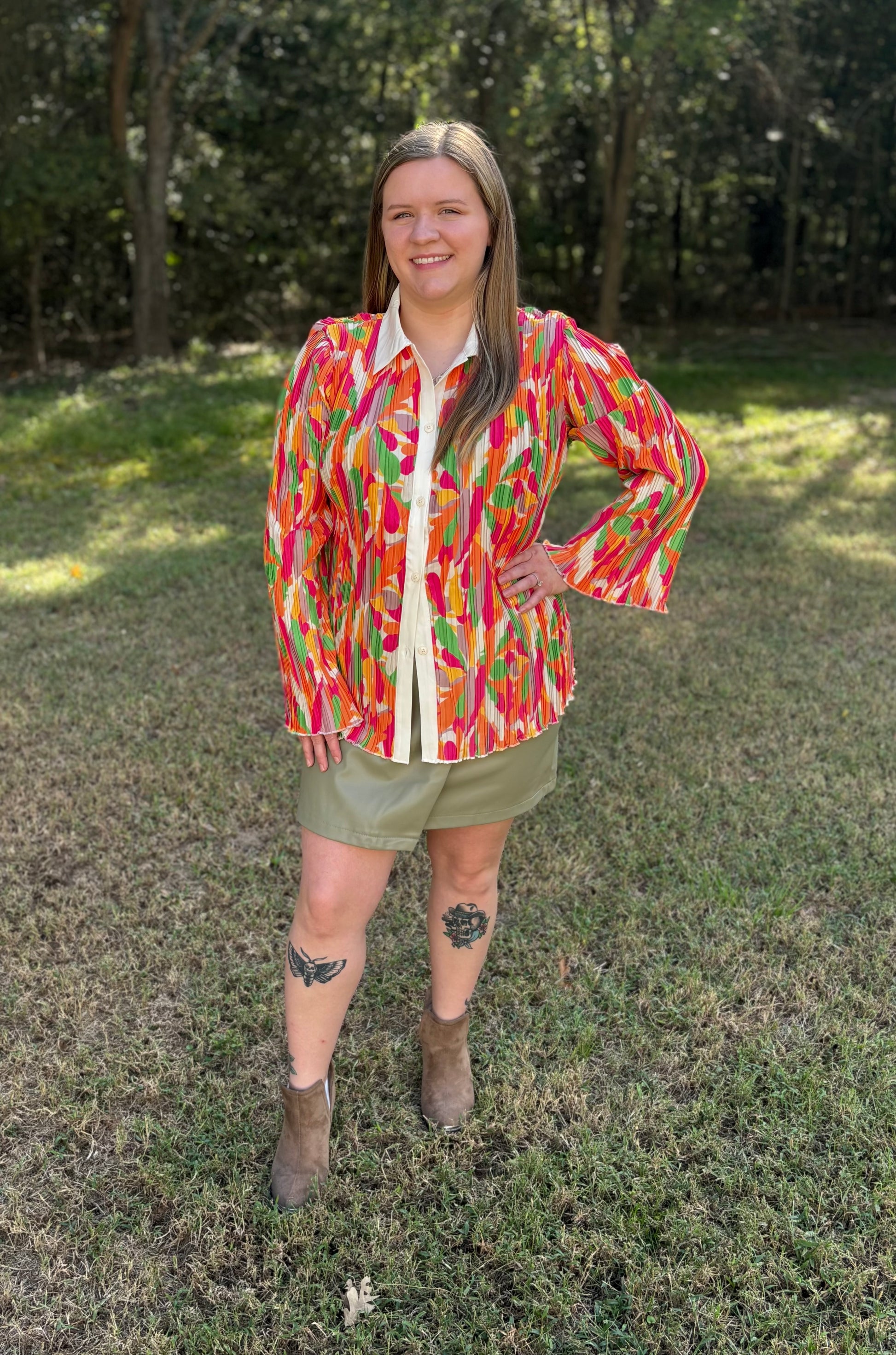 Olive Green Asymmetrical Leather Skirt