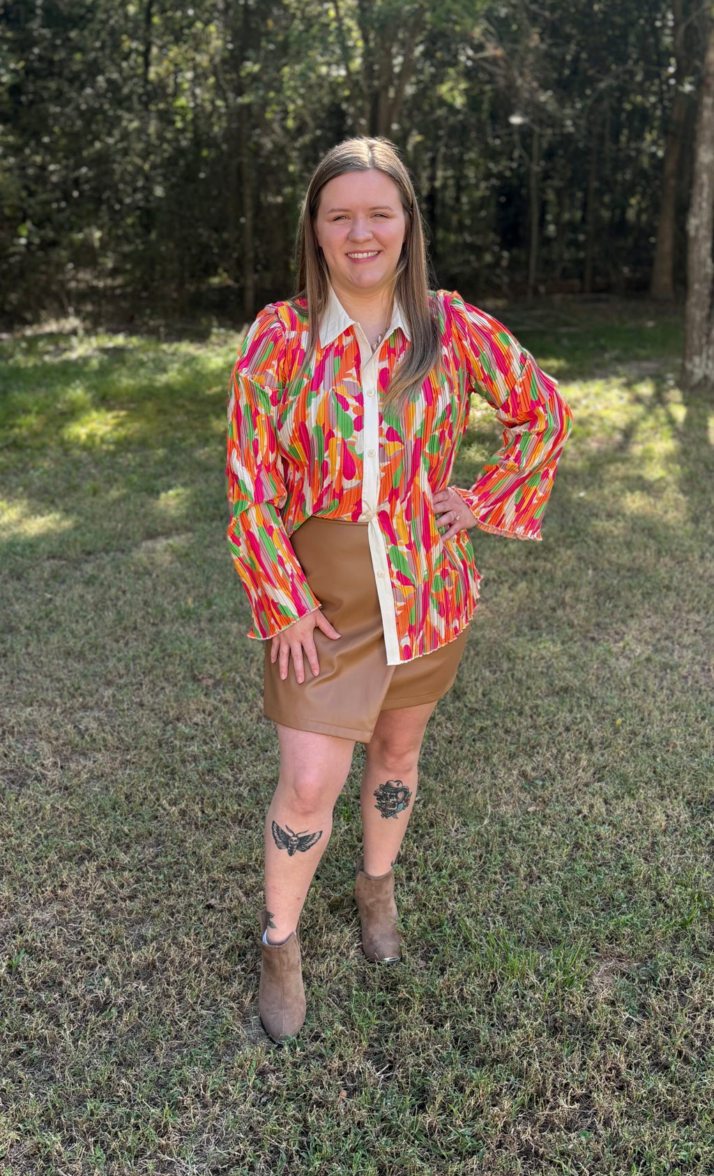 Tan Asymmetrical Leather Skirt