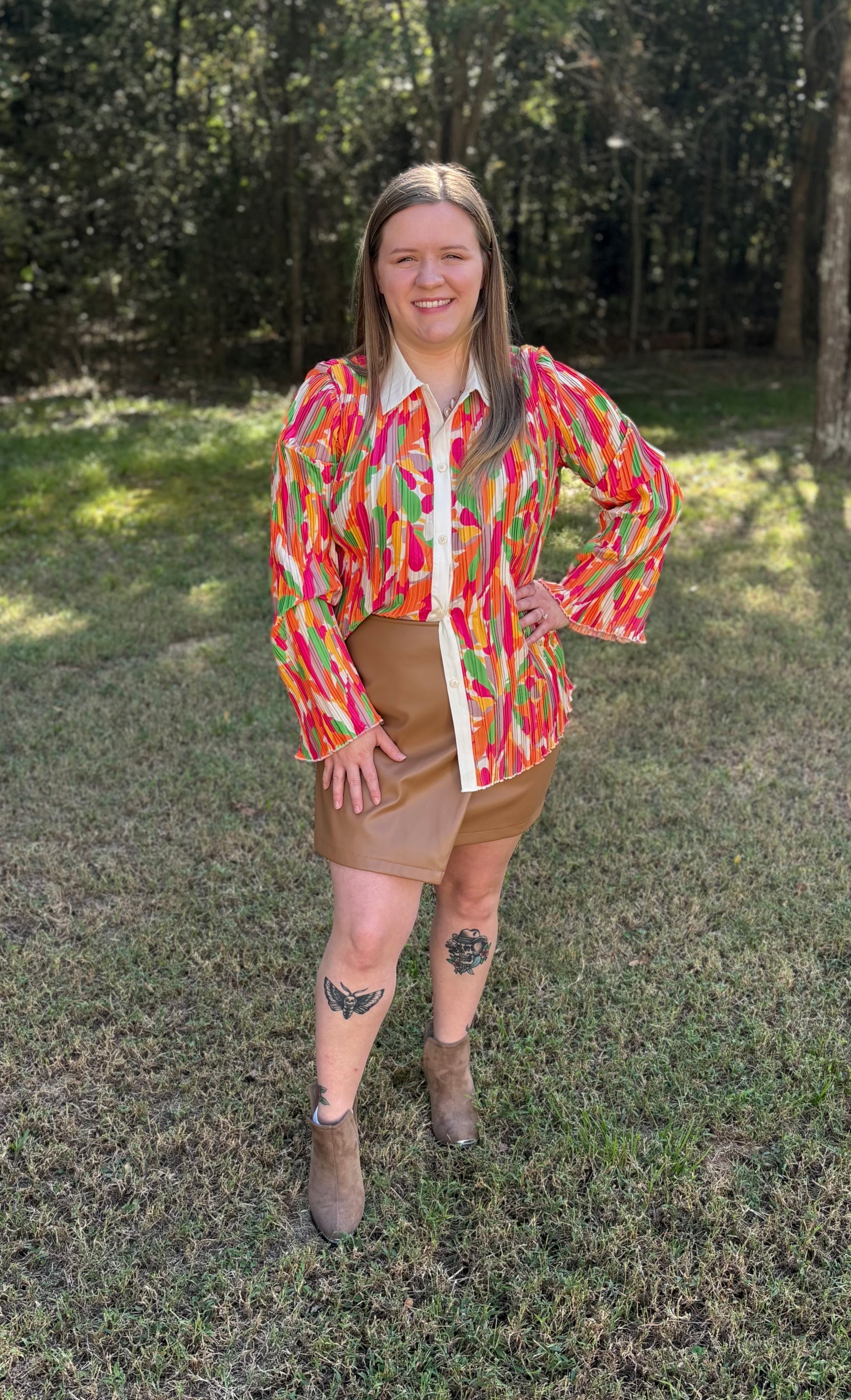 Tan Asymmetrical Leather Skirt