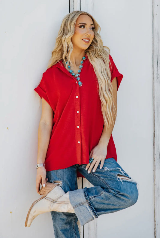 Red Button Down Top