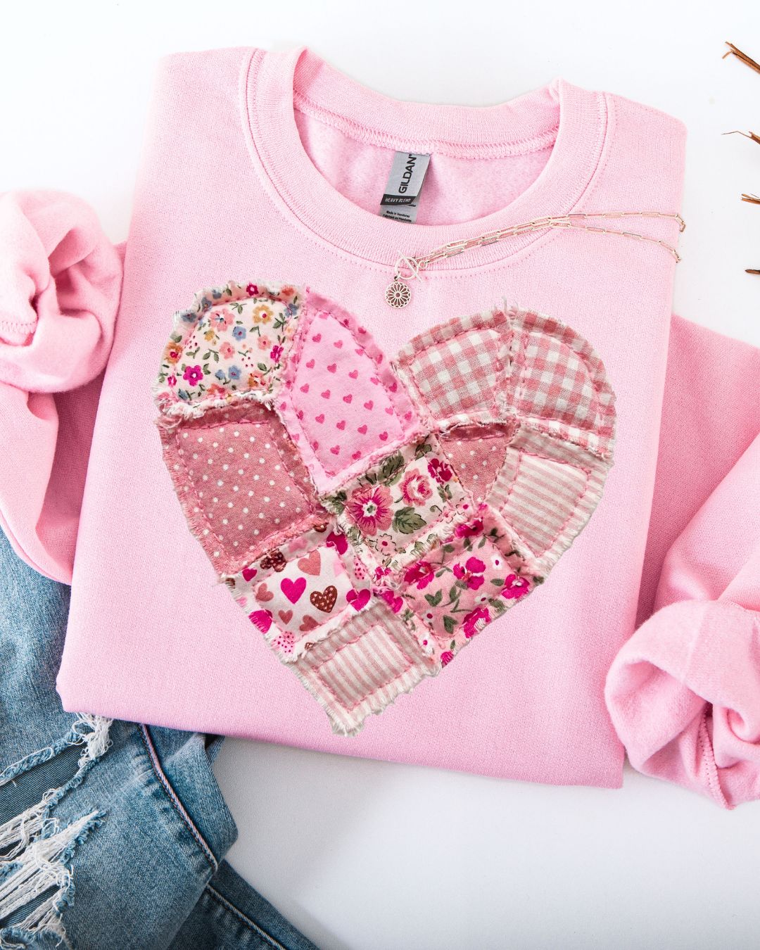 Valentine’s Patchwork Sweatshirt-Light Pink