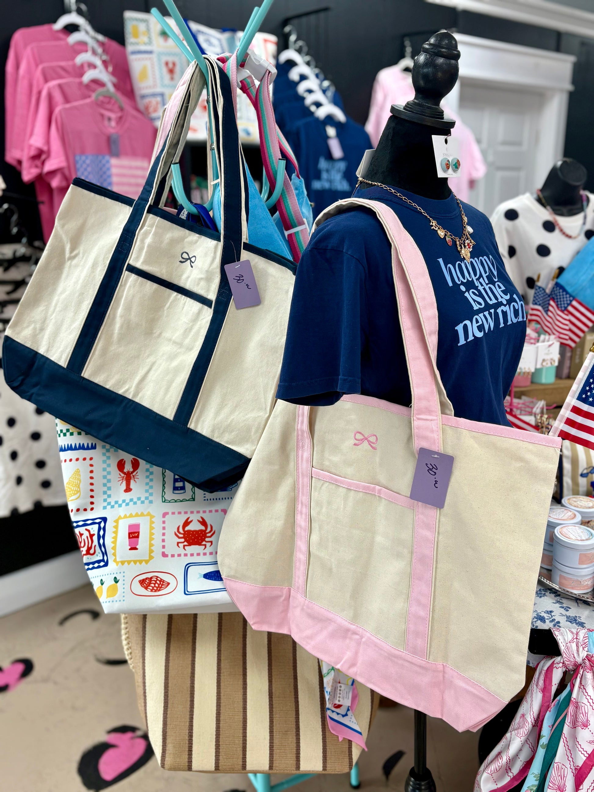 Bow Embroidered Canvas Tote