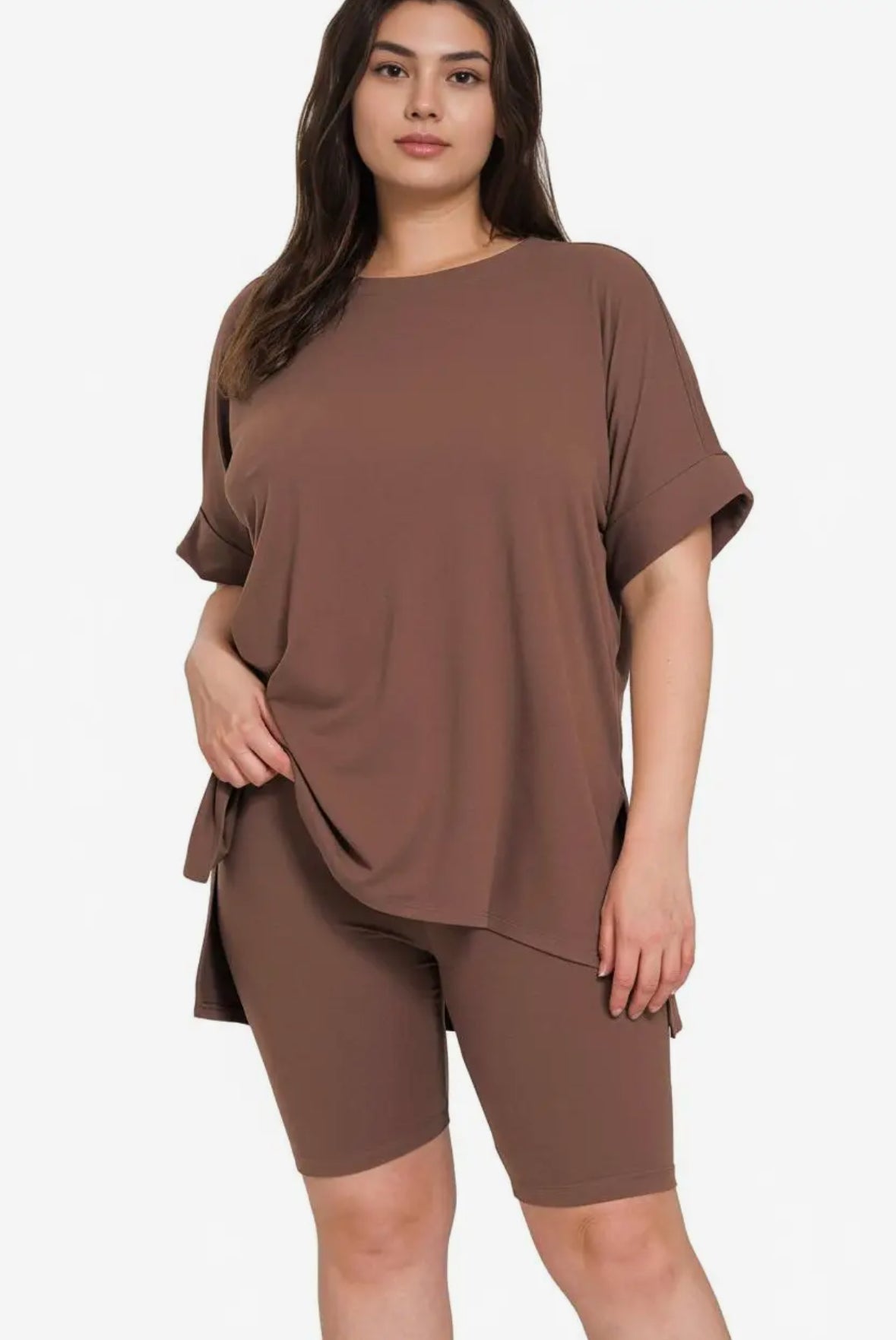 Brown Biker Short Set