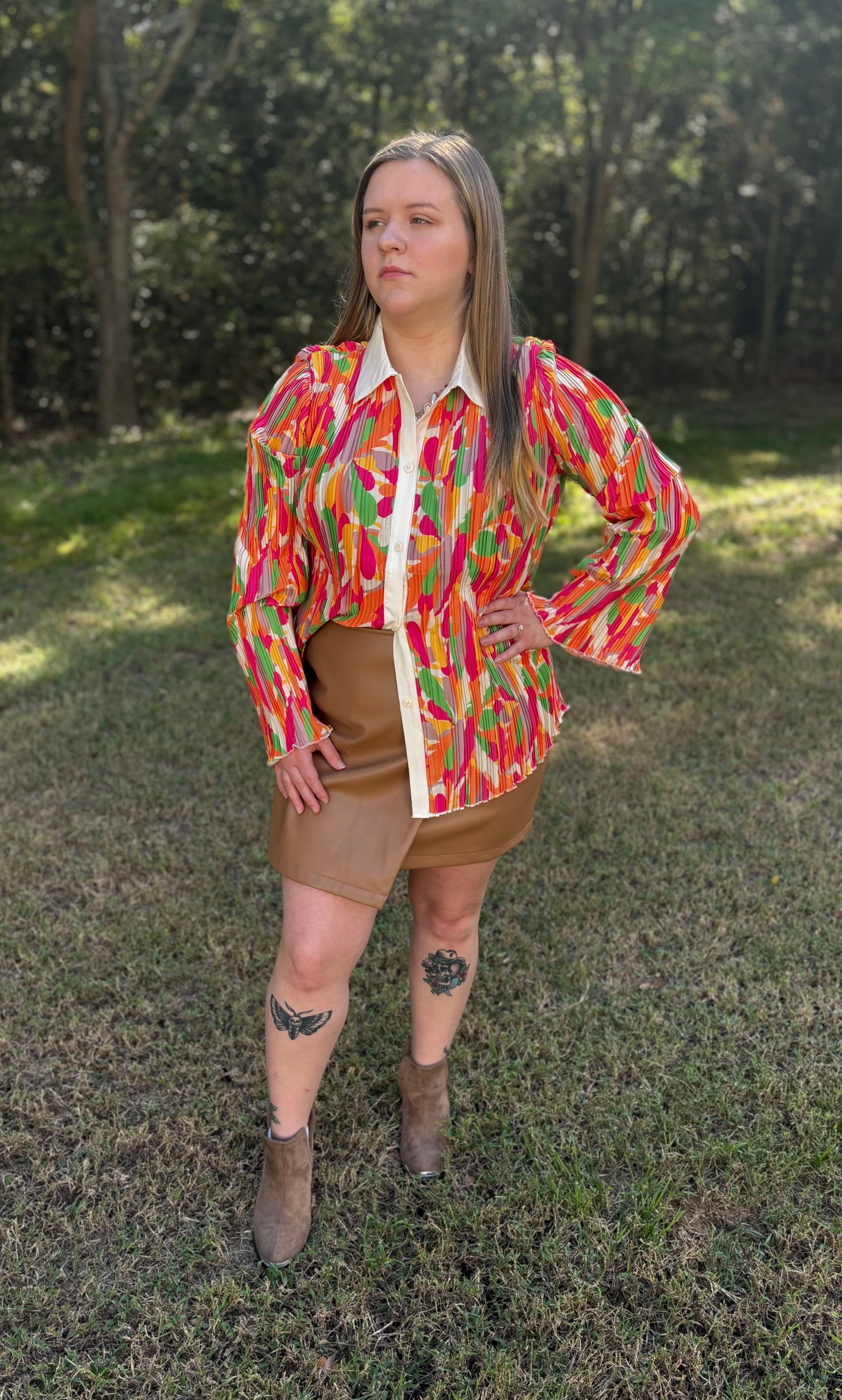 Tan Asymmetrical Leather Skirt