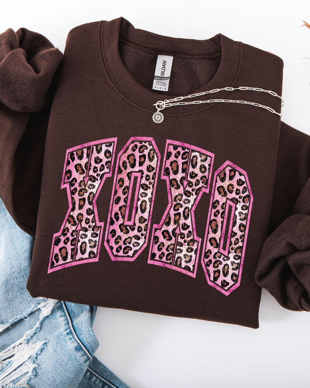 Glitter XOXO Sweatshirt-Brown