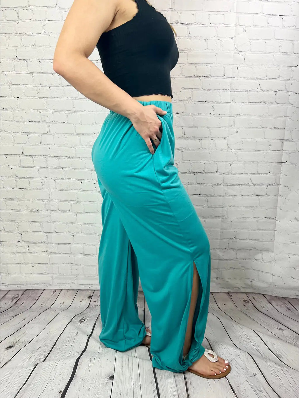 Teal Tied Hem Joggers