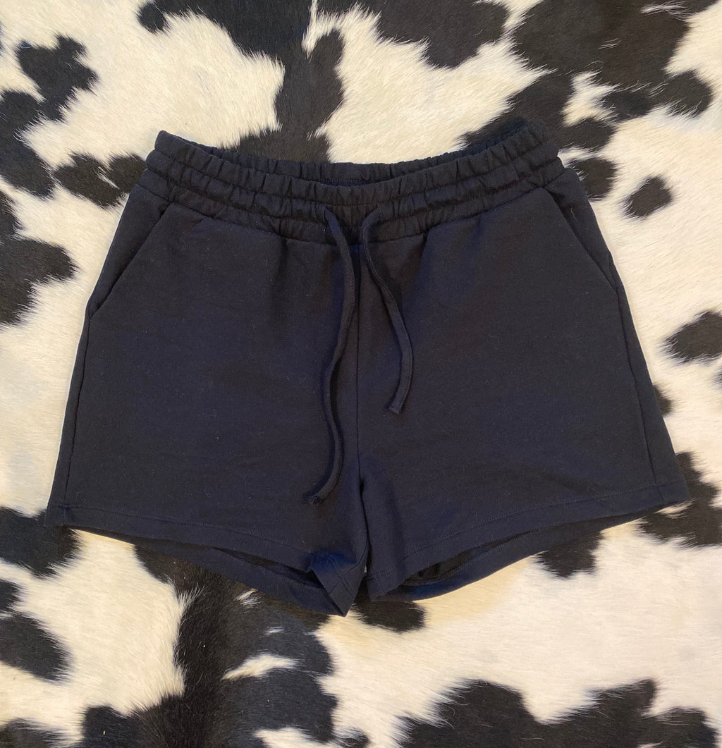 Black Terry Drawstring Shorts