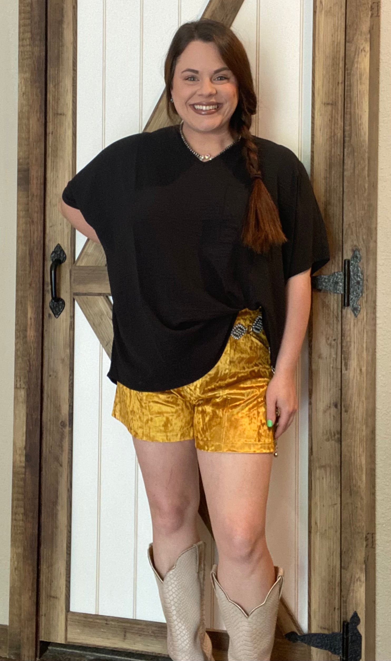 Mustard Velvet Shorts